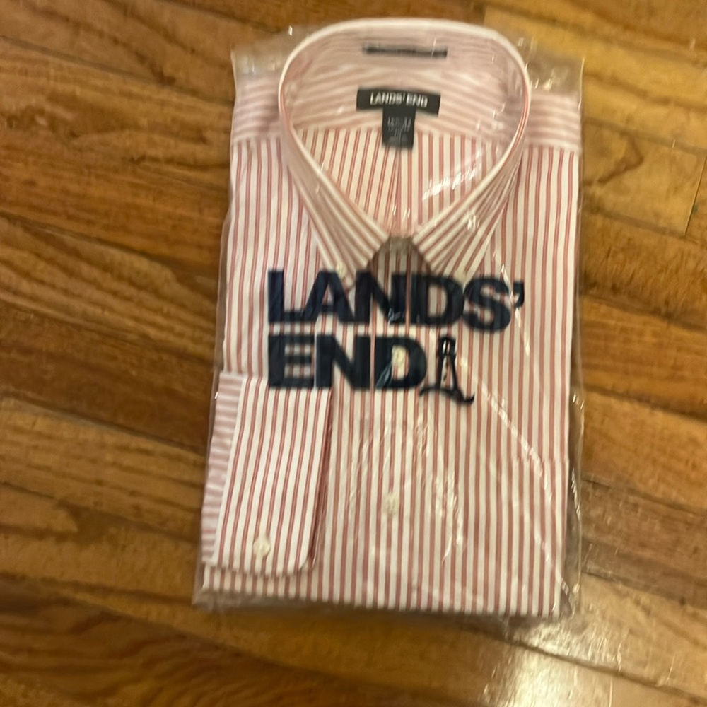 Lands End men’s shirt.  Button down, striped, no-iron. Tailored fit. 16 1/2 32.